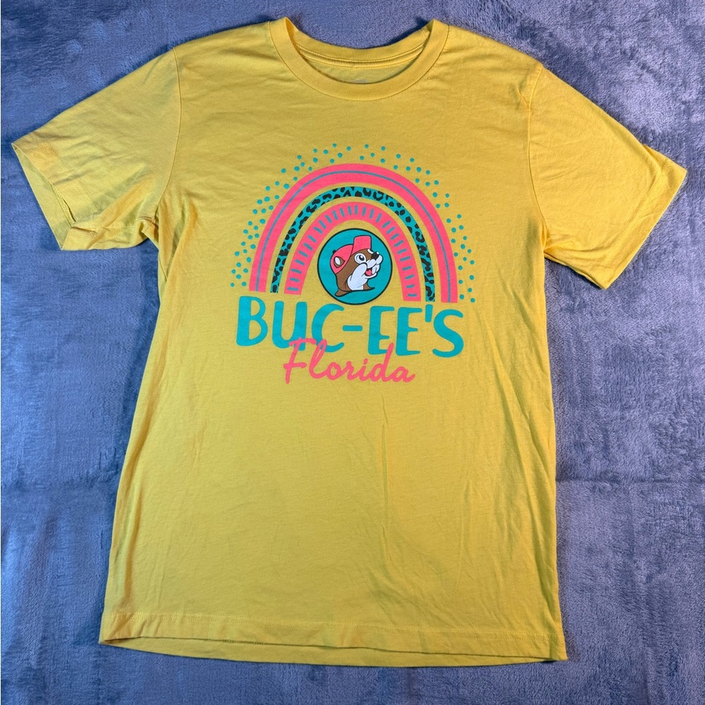 Buc ees Florida Yellow Teal Pink Rainbow Graphic Shirt Adult Medium T-shirt Med